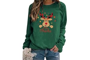 WIEIYM Sweatshirt Christmas Long Sleeve Shirt Print Crew Neck Pullover Party Top Autumn Winter Long Sleeve Blouse Tops Stretchy Lightweight Sweatshirts Basic Comfortable Top
