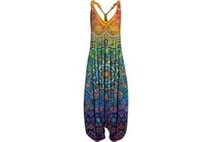 SSLLH Damen Jumpsuit Sommer Boho Ärmellos Vintage Sommerhose für Frauen Casual Lose Jumpsuit Leichte