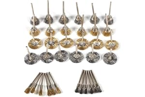 Honiwu 36 Stück Stahlbürste Bohrmaschine Drahtbürste, Messing Stahlbürste Akkuschrauber, Drehwerkzeug Buffing Kit, Schleifaufsatz für Bohrmaschine Polier Reinigung Entkalken