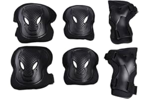 QUUPY Adult Knee Pads Elbow Pads Wrist Guards Protector 6 in 1 Protective Gear for Ice Roller Skating Cycling Riding Scooter Skateboard Light Weight Adjust Wraps