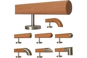 TIBU Poręcz schodowa z drewna bukowego, uchwyt, prosty uchwyt ze stali nierdzewnej, długość 30 - 500 cm, wykonana z jednego kawałka / na przykład długość 200 cm, z 3 prostymi uchwytami - końce = fazowane