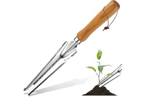 badaren Extractor de Malas Hierbas, Malas Hierbas Extractor Mango de Madera de Acero Inoxidable con Medidas, Weeder de Mano de Jardin para Desherbar, Trasplantar, Cavar, Podar, Cortar (ZM)