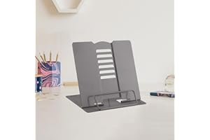 MSDADA Atril para Libros Metal, Soporte para Lectura de Libros de con 6 ángulos Ajustables, Estantes de Lectura para Cocina, Escuela, Oficina, Documentos, Libros de Música(Gris)