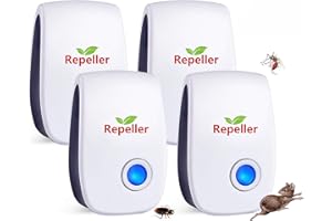 QUEATH Antizanzare Ultrasuoni,Repellente ad Ultrasuoni Elettromagnetico Efficace,2022 Repellente per Zanzare,Topi,Formiche,Mosche, Ragni,Scarafaggi-100% Professionale ed Efficace (Pacchetto di 4)