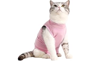RICHSTORY Cat Recovery Suit Post Surgery Bodysuit for Cats, Elizabethan Collar & Cone Alternative, Anti-Lick Pet Vest for Kitten Spaying Professional Recovery Suit for Abdominal Wounds or Skin Diseases (Pink)
