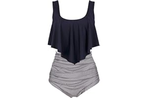 Aidotop Swimsuit for Women Top Ruffled High Waist Swimwear Two Pieces Bathing Suits Bikini Sets