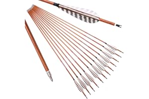 ACCMOS 4" Stripe Turkey Feather Hunting Arrows ID 6.2 mm Spine 350 400 500 600 700 Wood Skin Carbon Arrow for Recurve Bow Compound Bow Archery 12pcs
