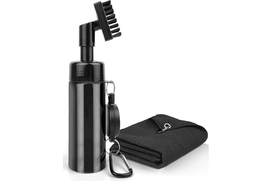 Victoper Golf Club Cleaning Brush Set, Golf Club Cleaner Brush with retractable cord & Golf Towel Golf Cleaning Brush with Water Spray Golf Club Cleaner Kit with Hook Golf, Black