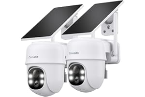 Cinnado Solar CCTV Camera Systems - 2K Security Camera Outdoor Wireless, House Security Solar Battery Powered, PIR Detection, 360° Color Night Vision, Siren, (2-Pack)