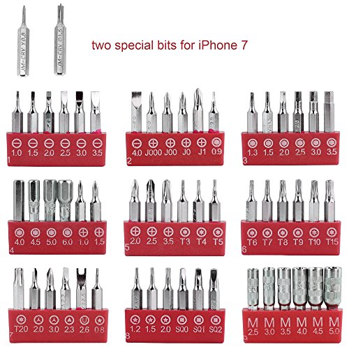 SYCEES 58 in 1 Schraubendreher Set mit 54 Bits Präzisions Magnetische Schraubenzieher, Reparatur Werkzeug für elektronische Kleingeräte wie Handy, Tablet, PC, Laptop, Uhr, Kamera, Brillen (Rot Schraubendreher Set) - 2