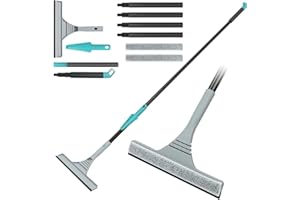 DOBIGER Raclette Vitre Telescopique 65cm-154cm, 2 en 1 Manche Telescopique pour Nettoyer Vitres, Nettoyeur Vitre Extensible avec Brosse Microfibre, Gris