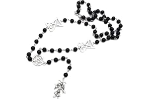 QUEENYARD Baphomet Rosary Necklace Mystic Rosary Necklace Satan Goat Mendes Pagan Bat Jewelry Goat Mendes Gift Altar Necklace