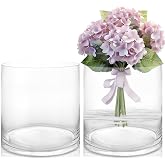 ZOFUN 2 x 20cm Large Round Glass Vases for Table Decoration, Roses, Tulips, Pampas Grass, Table Decoration, Candles, etc