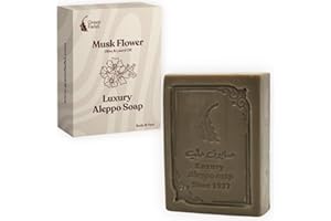 GREEN FADEL (Luxury) Savon d’Alep Original avec de fleur de musc, 1 pièce, à l’huile d’olive & huile de laurier, savon à l’huile d’olive, savon naturel, Luxury Aleppo Soap