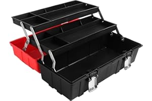 MAXPOWER Werkzeugkoffer leer, Werkzeugkiste groß mit 3 Laden, Werkzeugkasten 42 x 18 x 17 cm mit Metallverschluss, Werkzeugbox aus schlagfestem Kunststoff für Hobby, Heimwerker