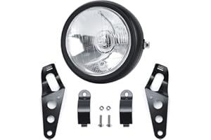King showden 12V Universal Motorcycle Headlight 5.75 inch with Mount Brackets Set 35W Retro Style Black Metal Round Led Headlamp Fit For Harley Honda Yamaha Suzuki