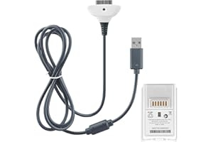 OSTENT Câble Chargeur 2 en 1 + Batterie Rechargeable Compatible pour Manette Sans Fil Xbox 360 Couleur Blanc