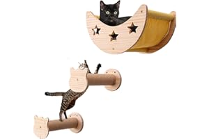 HEYOUTH Étagères pour Chat Mural en Bois, Parcours avec Perchoirs et Griffoir, Meuble avec Hamac