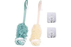 SKHAOVS 2 Piezas Cepillo de Ducha de Mango Largo para Hombres y Mujeres, Cepillo Espalda Ducha Cepillo de Baño, Cepillo De Malla Esponja De Ducha para Euerpo Exfoliación Masaje