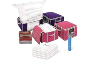 VOUNOT Lot de Housse de rangement sous vide Grande Capacité XXL 4 Sacs sous vide avec 4 coffres de rangement 2 petits modèles 154L et 2 grands modèles 484L Housse de rangement duvet et couettes