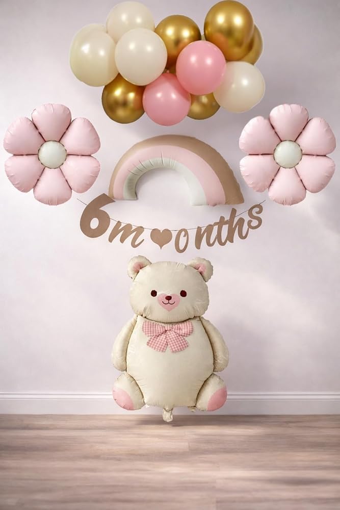 Retro 6Months Yarım Yaş Papatya Temalı Kız Bebek Konsept Doğum Günü Seti