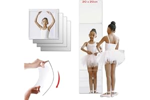 Ruucy Self Adhesive Mirrors Tiles 4Pcs, Thick Acrylic Mirror Wall Mirrors 20cm x 20cm, Non Glass Mirror Full Length Mirror for Bathroom Door Bedroom Gym Home Wall Decor