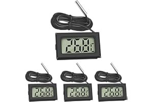 DIFCUL 4PCS Digital LCD Thermometer Temperature Monitor with External Probe for Fridge/Aquarium/Freezer/Refrigerator/Fish tank/Bathtub/Room(Black）