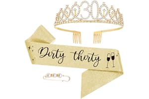 MOITKPTT 30th Birthday Sash and Tiara, Finally 30 Birthday Rhinestone Crown Birthday Gift for Girls 30th birthday decorations (Gold)