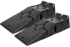 HENGMEI Lot de 2 rampes d'accès pour voiture - En plastique - Jusqu'à 2,5 tonnes - Plateforme élévatrice pour camping-car - Avec protection contre les débordements