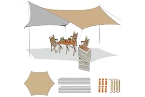 ‎HIDEWALKER Zeltplane Wasserdicht mit Zeltstangen PU 2000mm UV 50+ Tarp Ultraleicht Sonnensegel Multifunktionales Camping Tarp für Outdoor Garten Hängematte (Khaki Sechseckig Zeltplane, 3x4M)