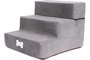 Chen0-super Pet Dog Stair Step,Flannel Dog Detachable 3-Story Staircase Assembly Removable Stairs Ladder Dog Stair Zippered Micro Fiber Cover Non-Slip Bottom Print,Light Gray Small Three-layer