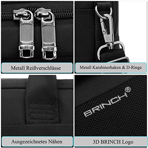 BRINCH 15,6 Zoll Nylon Gewebe leicht Laptoptasche Umhängetasche Business Tasche Schultertasche Henkeltasche mit Fronttasche und Trageriemen für 15 – 15,6 Zoll Laptop / Notebook / MacBook / Ultrabook / Chromebook / Tablet Computer,Schwarz - 6