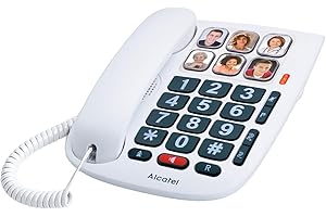 ALCATEL TMAX 10 - Téléphone Fixe Filaire Senior - Grandes Touches - Mains Libres - Indicateur Lumineux D'Appel Entrant - Touches Avec Photos - Compatible Aides Auditives - Blanc