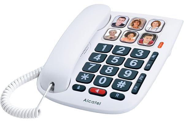 ALCATEL TMAX 10 - Téléphone Fixe Filaire Senior - Grandes Touches - Mains Libres - Indicateur Lumineux D'Appel Entrant - Touches Avec Photos - Compatible Aides Auditives - Blanc