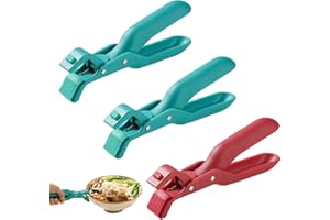 S.F.PACHIRA 3 pcs Pince De Cuisine En Silicone Multi-usages, Clip Anti-brûlure, Pince À Vaisselle Chaude (Rouge & Vert, 19x4cm)