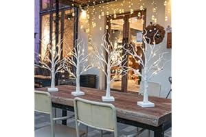‎DELICHTER DELICHTER Set of 4 Light Tree Light Branches for Indoor Use 24 Warm White LEDs Tree Birch Decorative Branches Battery Operated Christmas Decoration for Home Party Birthday Wedding Interior Decoration