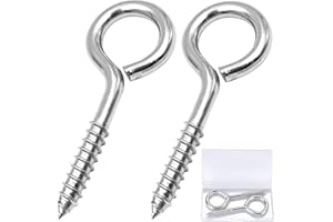 YGAOHF 5 Inch Large Eye Hooks - Solid Stainless Steel Eye Hooks Screw in Heavy Duty, 500LBS Capacity, Self Tapping Eyelet for Heavy-Duty Applications, Indoor & Outdoor