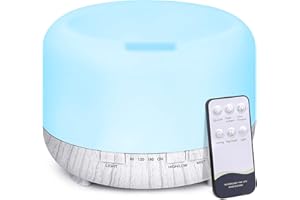 H1A Diffusore di Oli Essenziali Aromi Umidificatore: 500 ML Ultrasuoni Aromaterapia Diffusori Ambiente Casa con Telecomando - Elettrico Essenze Vaporizzatore Olio Lampada Con Timer & Luce LED