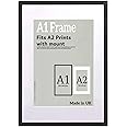A2Z Home Solutions® Photo Frame Black A1 Frame With A2 Mount Picture Poster Print With Clear HD Perspex 30x15 MM Moulding Mounting Hooks MDF Backboard