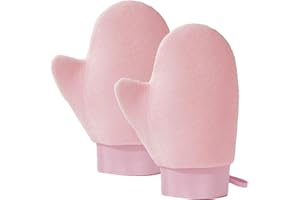 SIHUITU 2 Pack Self Tanning Mitt Applicator with Anti-Slip Wrist,Velvet Double Sided Fake Tan Gloves With Thumb Ultra Soft Tanning Mit,Washable & Reusable Sun Cream Lotion Applicator for Home,Travel (Pink)