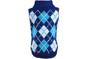 YAOTT Caldo maglioncino per Cani Motivo Geometrico, Maglioni Invernali per Maglia per Piccolo cane Chihuahua Yorkshire Argyle Cappotto veste Abbigliamento per Animale Domestico di Taglia Piccola Blu M