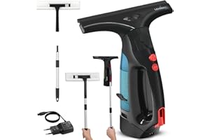 LEHMANN Sargo Lavavetri Aspiragocce a Batteria, Autonomia 25 min, Larghezza di Lavaggio 25 cm, 75 m² per Carica, Serbatoio Acqua Sporca 100 ml, Lancia Telescopica Regolabile, Panno in Microfibra