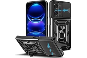 Loyhee Funda para Xiaomi Redmi Note 12 Pro 5G / Poco X5 Pro 5G, Protección de la Cámara Carcasa con Cubierta de Cámara Deslizante y Soporte de Anill PC Dura y TPU Silicone Anti-Choque Case – Negro