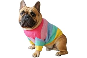 Khemn Bulldog Pull tricoté arc-en-ciel pour chien, vêtements mignons pour chien pour bouledogue français/bouledogue anglais/Bull terrier/carlin (L)