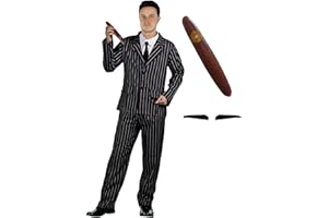 I LOVE FANCY DRESS Mens Halloween Costume - Black Pinstripe Suit & Trousers, Spiv Tash and Fake Cigar - Adults Halloween Fancy Dress Costume