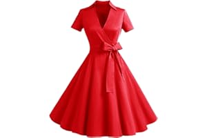 Timormode Robe Années 50's Audrey Hepburn Rockabilly Swing,Plissé Robe à Manches Courtes