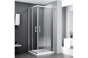 ‎SONNI SONNI Duschkabine 80x80x185cm Eckeinstieg Duschabtrennung Doppel Schiebetür Echtglas