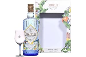 CITADELLE Gin - Coffret Jardin d'Été 1 Verre - Distilled Gin - Origine : France/Poitou-Charentes - Notes d'Agrumes & de Melon - A servir pur ou en cocktail - 41,5% Alcool - 70 cl + 1 verre