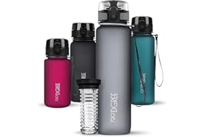 ‎720°DGREE 720°DGREE Trinkflasche “uberBottle“ 350ml, 500ml, 650ml, 1l softTouch +Früchtebehälter - Auslaufsicher, BPA-Frei - Schmale Wasserflasche für Kinder, Schule, Sport, Fahrrad, Gym, Fitness, Outdoor