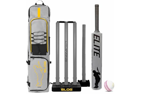 JASPO Slog Engraver Cricket Kit Full Size Plastic Bat, Synthetic Ball, Stumps & Kit Bag Lightweight & Durable Tennis Cricket Plastic Kit (Cricket Kit)